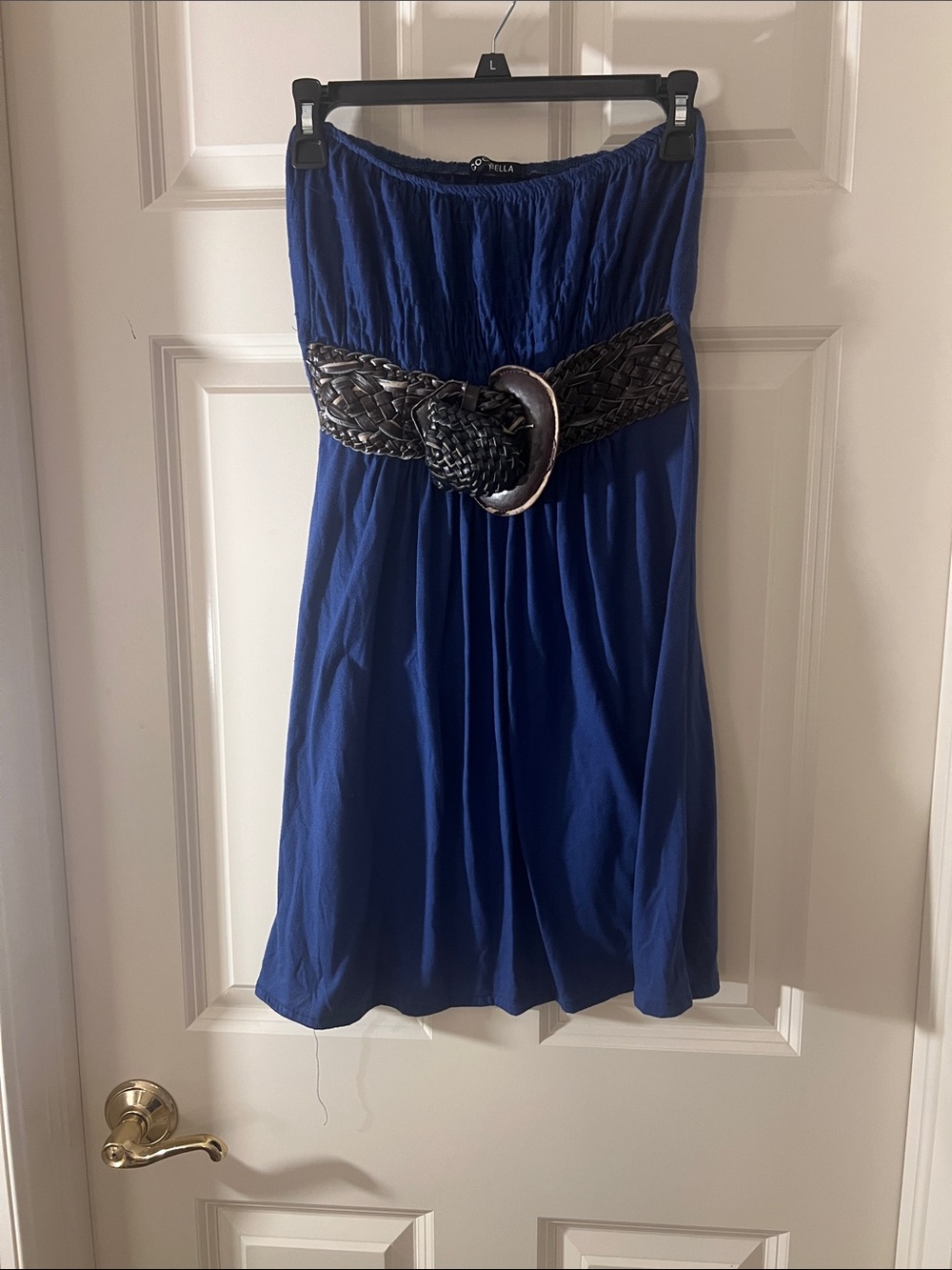 Strapless Blue Dress with Braided Belt